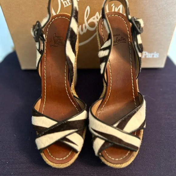 Authentic Christian Louboutin Tigresse 120mm Pony Hair Wedge Sz 36.